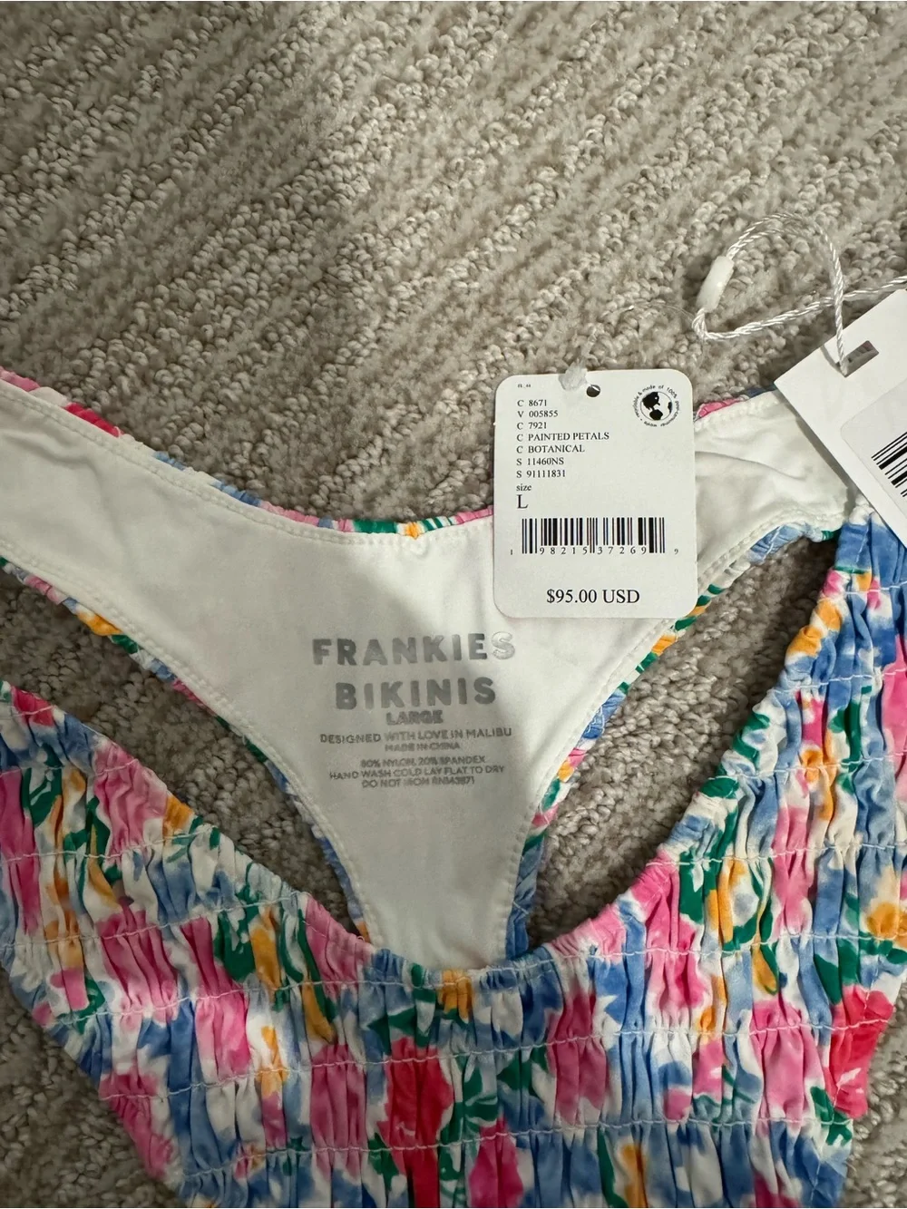 Frankie's Bikinis Multicolor Floral Bandeau Bikini — Pink, Blue, Green, Yellow